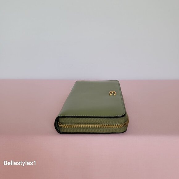 COACH Smooth Leather Zip-Around Accordion Wallet with Back-Slip Pocket- Moss - Picture 11 of 16